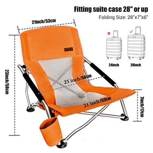 Nice C Chair Beach, Low Beach Chair, Sling, Folding, Portable, Concert, River, Beach Seat, Sillas de Playa, for Adults, Kids, Boat, Sand Chair with Cup Holder & Carry Bag (1 Pack of Orange) - color: Orange