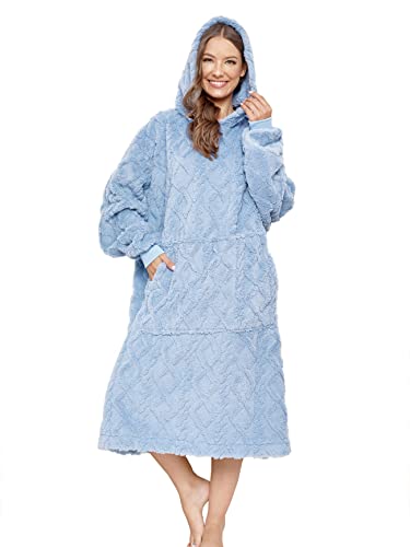 Oversized Sherpa Wearable Blanket Hoodie for Women Men,Long Comfortable Sherpa Blanket Sweatshirt Shaggy Pullover Plush Warm Cozy Blanket One Size Fits All (Jacquard Blue, One Size) - color: Jacquard Blue