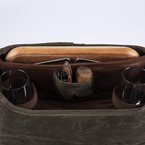 LEGACY - a Picnic Time Brand Adventure Wine Tote Bag with Wine Glasses and Mini Table, Khaki Green/Brown - color: (Khaki Green With Brown Accents)