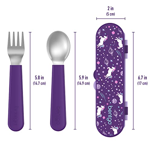 Bentgo Kids Stainless Steel Utensil Set - Reusable Fork, Spoon & Storage Case, PFAS- & BPA-Free, Easy-Grip Handles, Lightweight, Dishwasher Safe, School Lunch, Travel & Outdoors (Unicorn) - color: Unicorn