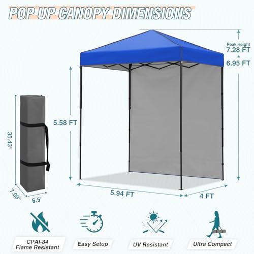 EAGLE PEAK 6x4 Instant Pop Up Canopy Tent with 1 Side Wall Panel, Straight Leg Sun Shelter, Portable Canopy with Carry Bag for Camping, Beach & Sports, Blue - color: Blue, size: One Wall