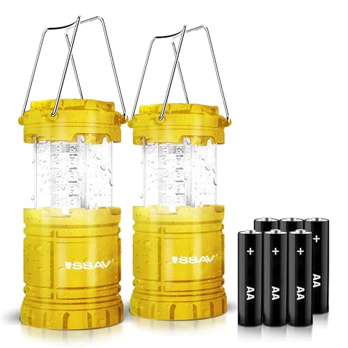 2 Pack LED Camping Lantern, LED Lanterns, Suitable Survival Kits for Hurricane, Emergency Light for Storm, Outages, Outdoor Portable Lanterns, Collapsible (Batteries Included) - color: Yellow