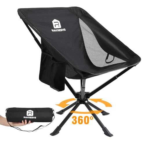 Raynesys 1 Pack Portable Camping Chair, Flexible 360° Rotation, Easy Carry, 8 Seconds Quick Setup Folding Camping Chair, 3.8Lb Lightweight Folding Chairs for Hiking, Beach, Sporting, Travel - color: Black, size: 1 Pack
