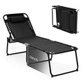 GYMAX Lounge Chairs for Outside, Extra High Folding Beach Tanning Lounger with 4-Level Adjustable Backrest, 2-Level Footrest & Removable Pillow, Sunbathing Lounge for Patio, Lawn, Poolside (1, Black) - color: Black