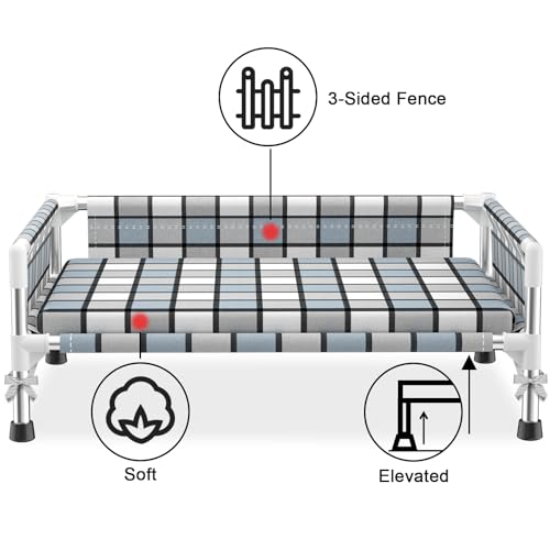 Elevated Raised Outdoor Dog Bed - Cooling Washable Dog Cot with Guardrail, Durable & Breathable Cotton Mesh Pet Hammock Beds with Stainless Steel Pipe Frame for Small Pets (Cushion-M) - size: Cushion-M