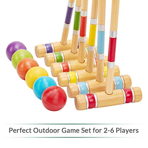 ApudArmis Six Player Croquet Set with Premiun Rubber Wooden Mallets 28In,Colored Ball,Wickets,Stakes - Lawn Backyard Outdoor Game Set for Adults/Teenagers/Family (Large Carry Bag Including) - size: 28'' Standard