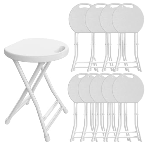 Folding Stool, 18 Inch Foldable Stool with Handle & Steel Frame, Pack of 10 Folding Bar Stools, 440lbs Sturdy Foldable Lightweight Metal Chair for Camping, Indoor and Outdoor, White - color: White, size: Pack of 10