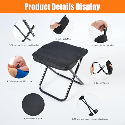 Camping Stool 10 Inch Portable Folding Stool with Carry Bag Weight Load 220lbs Portable Stool for Camping Fishing Hiking BBQ - size: 10inch