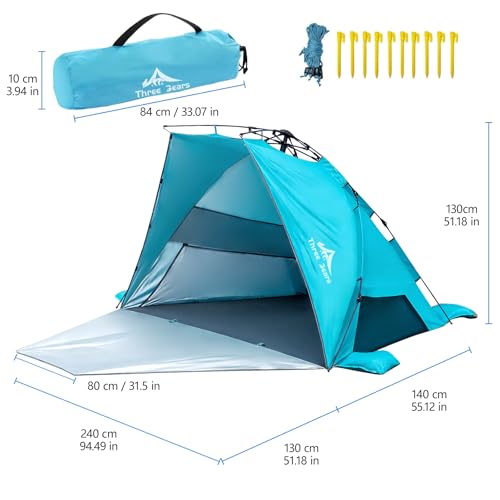 Three Bears Pop Up Beach Tent Sun Shade Shelter for 3-4 Person, UPF 50＋ UV Protection, Lightweight & Easy Setup Beach Shade Canopy, Portable Beach Shade Tent Beach Cabana (Blue) - color: Blue
