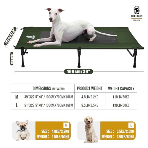 ONETIGRIS Elevated Dog Bed, Outdoor Dog Cod Large Raised Dogs Bed with Chew Proof Mesh, No-Slip Portable Dogs Cot Bed for Indoor & Outdoor Portable (Green, Medium) - color: Green, size: Medium