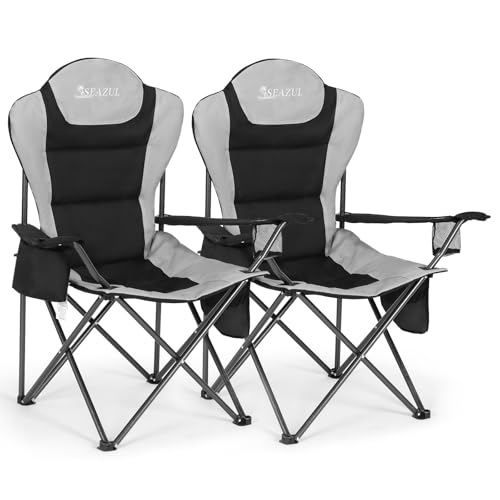 Camping Chairs for Adults, Heavy Duty Camping Chairs 2 Pack, Folding Chairs for Outside, Support 380 LBS, Portable Travel Outdoor Camp Chair with Cup Holder & Cooler Bag, Sports Chairs for Baseball - color: Black, size: 2 PCS