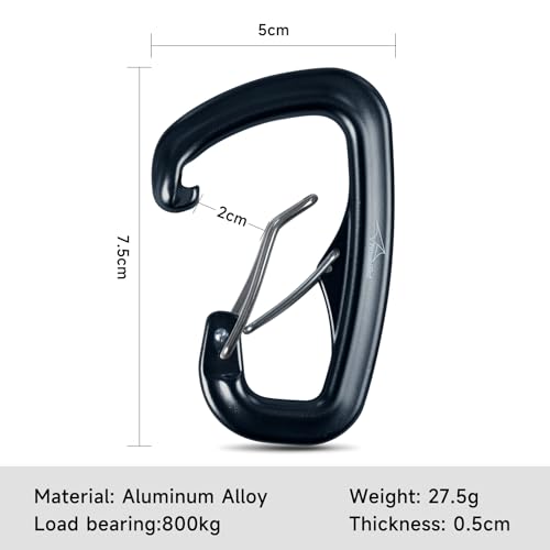 Heavy Duty Carabiner Clip Hook 8KN (1763 lbs), 2 PCS Ultra-Light Aluminum Caribeaners with Double Door D Ring Shape, for Hammock, Camping, Hiking, Backpacking, Dog Leash, Keychain Clip - style: 2#Black-2pc