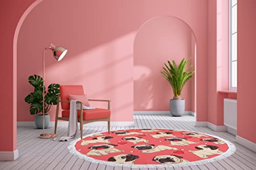 Benefeet Sox Beach Towel Large Round Mandala Pool Towels Tassels Microfiber Quick Dry Beach Blanket Throw Bohemian Roundie Swim Pool Circle Towel, 59 Inches - color: Heart Pug Dog, Pink