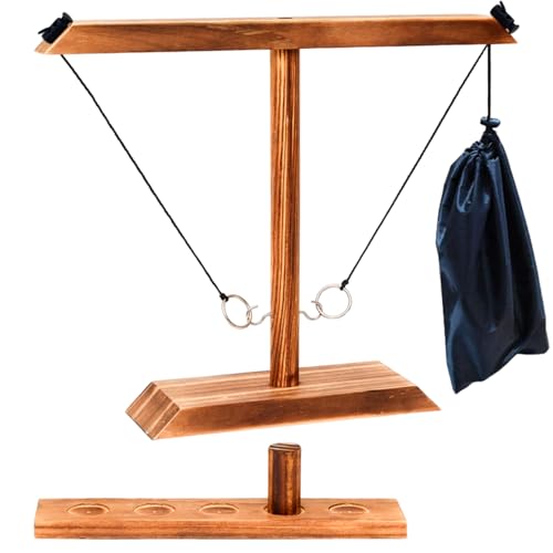 Ring Toss Game for Adults - 2-Player Battle Hook and Ring Game Set - Hooks Ring Toss Game with Shot Ladder - Table Top Ring Swing Hook Games - Ring Game on a String for Indoor & Outdoor