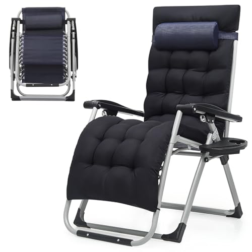 OS MOTOR Zero Gravity Chair, Portable Folding Reclining Lounge Chairs with Adjustable Cushion and Cup Holder Trays for Outdoor, Patio, Beach, Camping, Garden, Poolside, Navy Blue - color: Navy Blue