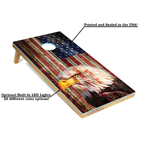 Tailgating Pros Cornhole Boards - 4'x2' Regulation Boards w/Carrying Case, Score Keeper, & Set of 8 Corn Filled Bags w/Tote - size: 4'x2' Boards, style: Patriotic Eagle US Flag