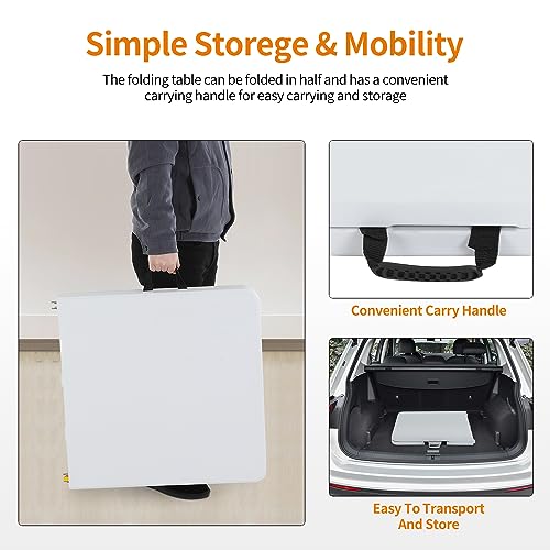 BestOffice Camping Folding 4 Foot Plastic Table, White - color: White, size: 4 FT