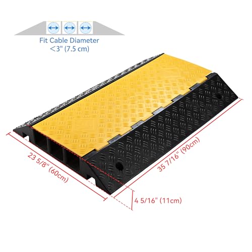 Yescom Cable Ramp Protector 3 Channel Garden Hose Protecitive 44000 Lbs Load Capacity Heavy Duty, 35.43"x23.62"x4.33" Speed Bump for Road, Driveway, Walkway and Commercial Use - size: 4.3"H - 3 Channel