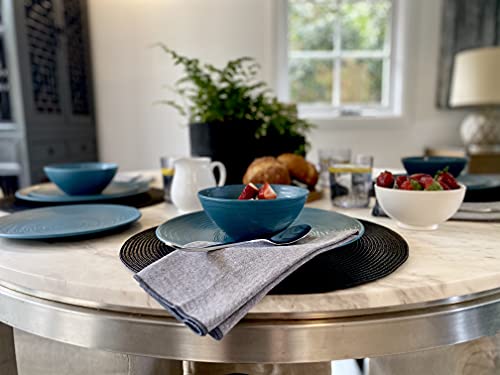 Bzyoo 12 Piece Melamine Dinnerware Set - Durable, Dishwasher Safe Plates and Bowls - Casual Dining, Parties, Blue Dish Set Organica Blue Collection - color: Organica Blue