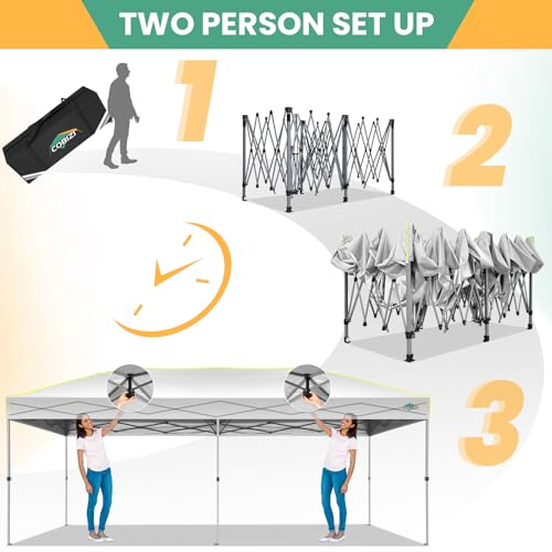 COBIZI 10x20 Pop Up Canopy Tent, Outdoor Party Tent with 6 Sidewall One Push Setup Glow, 3 Adjustable Height Air Vent Waterproof UPF50+, Bag, 4 Sandbag, 6 Stake, 12 Rope for Beach, Commercial - color: White, size: 10x20