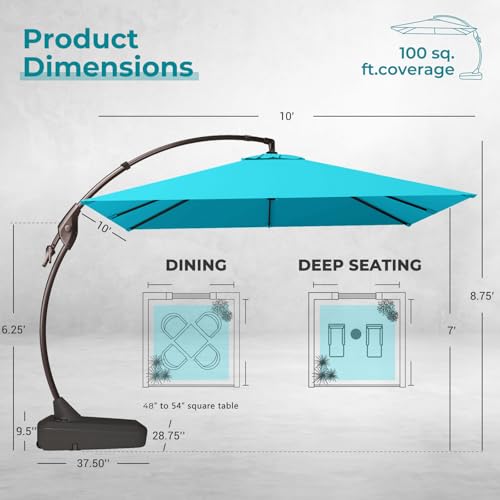 Grand patio Sunbrella 10x10 FT Cantilever Umbrella with Base Included Patio Square Aluminum Offset Umbrellas for Outdoor Pool (Aruba, 10X10 FT-SUNBRELLA) - color: Aruba-SUNBRELLA, size: 10X10 FT