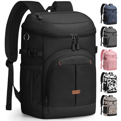 Pritent Cooler Backpack for Men Women Insulated Waterproof Backpack Cooler Leak Proof Cooler Bag Lightweight Lunch Backpack for Camping Beach Travel Picnic - color: Black, size: 30 Cans