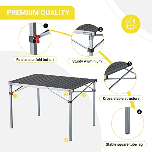 KingCamp Aluminum Folding Camp Table - Lightweight, Portable, Roll Up for Outdoor Camping, Picnic, Barbecue - color: Silver/Black_42.1"x27.6",4-6 Persom
