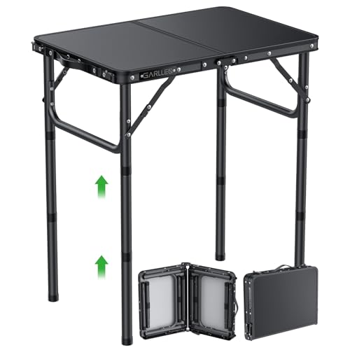 GARLLEN 2ft Folding Camping Table, 3 Adjustable Height Lightweight Folded Picnic Table, Portable Aluminum Grill Table for Camping, BBQ, Outdoor, 22.8" L x 15.7" W, Black - color: Black, size: Tabletop Size: 22.8"L x 15.7"W