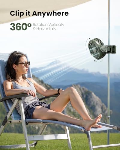Gaiatop Portable Camping Fan with LED Lantern, 360°Rotation and Clip on for Desk, 4000mAh USB Rechargeable Battery Powered, Digital Display and Hanging Hook for Tent Outdoor Travel Bedroom Green - color: Green
