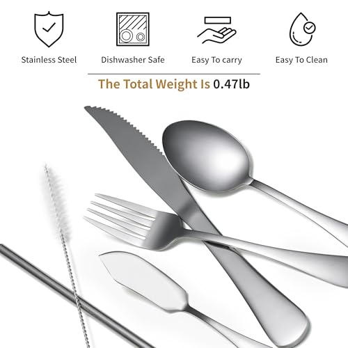 Travel Utensils with Case, Portable Travel Silverware Set Stainless Steel Lunch Box Cutlery Set for Work, Camping, Picnic, Hiking, Office (Silver) - color: Silver