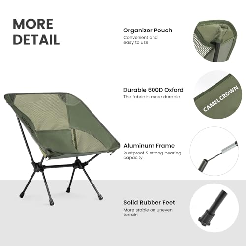 CAMEL CROWN Portable Camping Chair Lightweight Compact Folding Chair Mesh for Outdoor Camp Travel Beach Picnic Festival Hiking Backpacking Army Green - color: Army Green-1, size: 1 Pack