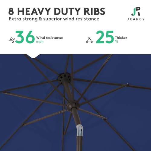 JEAREY 9FT Outdoor Patio Umbrella Outdoor Table Umbrella with Push Button Tilt and Crank, Market Umbrella 8 Sturdy Ribs UV Protection Waterproof for Garden, Deck, Backyard, Pool (Deep Blue) - color: Deep Blue