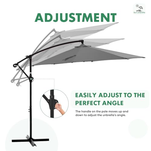 NEWBULIG 10FT Patio Umbrella, Offset Cantilever Outdoor Patio Table Umbrella, UV Protection, Fade Resistant Fabric, Easy Tilt Adjustment for Pool, Deck, Garden, Backyard - color: Gray, size: 10ft-Basic