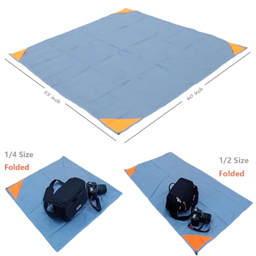 Orga'Neat Pocket Picnic Blanket, Sandproof Lightweight Pocket Camping Tarp, 55″x 60″ Foldable & Fits into Small Bag, Water Resistant Washable Quick Dry Compact Beach Mat for Outdoor Recreation - color: Grey/Orange, size: 55"x60"