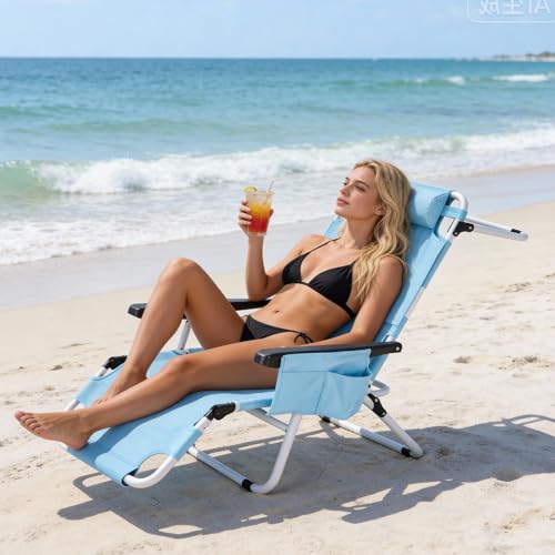 ABORON Tanning Chair with Face Hole, 5-Position Adjustable Reclining Beach Lounge Chair, Folding Face Down Sun Lounger for Beach, Poolside, Patio, Lawn, Home - color: Fresh Blue