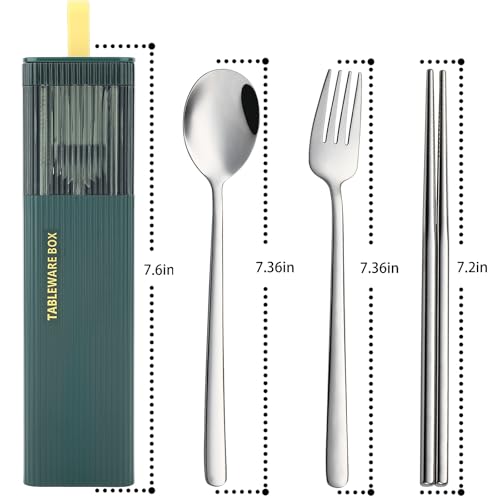 DEVICO Travel Utensils with Case, 18/8 Stainless Steel Reusable Silverware Set for Lunch Box, Portable Cutlery Set, Fork and Spoon Set for Camping, Lunch, Picnic, Workplace, School (Dark Green) - color: Dark Green
