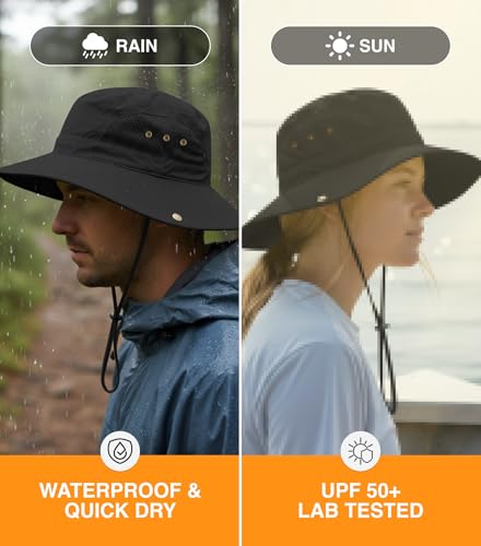 GearTOP Wide Brim Sun Hat for Men & Women, UPF 50+ Fishing Hat with Detachable Neck Flap & Face Cover Gardening Boonie Sunhat - color: Black Floater