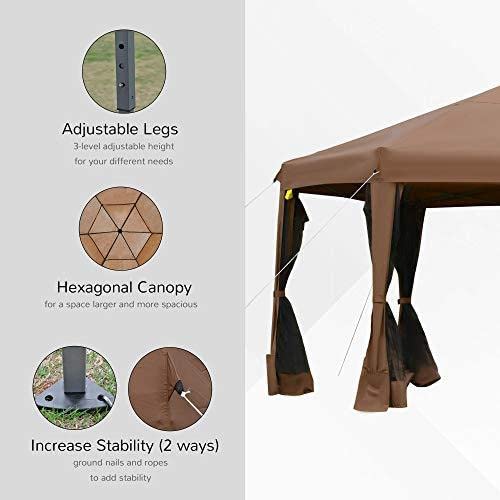 Outsunny 13' x 11' Hexagonal Pop Up Gazebo, Heavy Duty Outdoor Canopy Tent with 6 Mesh Sidewall Netting, 3-Level Adjustable Height and Strong Steel Frame, Gray - color: Dark Gray