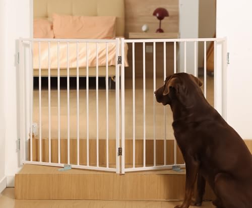 No Pawblems Free Standing Dog Gate, 30" Tall Foldable Dog Fence for Indoor, Up to 52 Inch Extra Wide Puppy Gate Extension for Stairs, Hallways, Doorways, Deck, Yard (White, 2 Panels) - color: White, size: Up to 52" W, 2 Panels