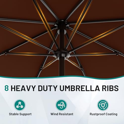 AreShark 9 FT Patio Umbrella for Outdoor, Outdoor Table Umbrella with Push Button Tilt and Crank, Outdoor Patio Umbrellas with 8 Sturdy Ribs for Market, Garden, Pool (Brown) - color: Brown, size: 9ft