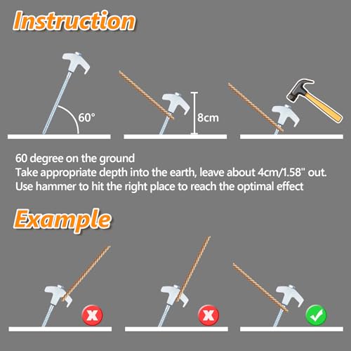 8" Screw in Tent Stakes Heavy Duty, Ground Anchors Screw in, Metal Threaded Tent Spikes, Camping Pegs for Canopies & Gardening Inflatable Decor (20 PCS Luminous) - style: 20 PCS Luminous