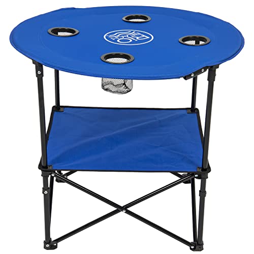 Rio Brands 28" Round Lightweight Fabric Portable Folding Beach Table with Cupholders, Blue