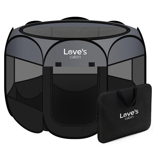 Love's cabin Pet Puppy Dog Playpen, Medium Dog Tent Crates Cage Indoor/Outdoor, Portable Playpen for Cat, Foldable Pop Up Dog Kennel Playpen with Carring Case, Removable Zipper Top, Dark Grey - color: Dark Grey, size: 30.0"L x 30.0"W x 23.0"H