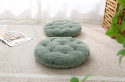 Large Floor Pillow Meditation Cushion Round Floor Cushions for Adults,Luxury Faux Fur Thick Floor Pillows for Sitting Put in Living Room Balcony Outdoor Tatami（Sage Green） - color: Sage Green