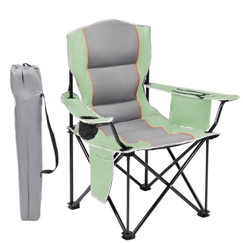 XMT Premium Padded Folding Chair, Extra Wide & Heavy Duty 450lbs Capacity, Portable Camping Chair with Insulated Cooler, Cup Holder & Storage, Compact Foldable for Outdoor, Beach, Picnics - color: 03-green