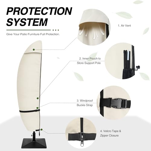 Porch Shield Patio Umbrella Cover - Outdoor Waterproof Garden Offset Banana Parasol Cover Fits Cantilever Offset Umbrella 12-14 Feet, Beige - color: Beige, size: Fits Offset Umbrella 12 - 14 Feet DIA