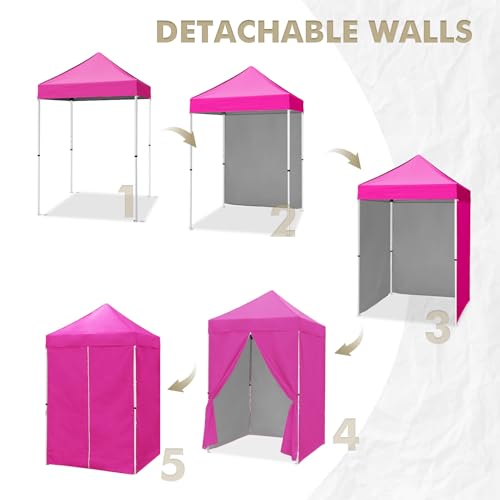 EAGLE PEAK 5x5 Instant Canopy with 4-Side Wall Panels, Small Pop up Portable Canopy Tent with Carry Bag, Light Weight Sun Shelter for Sports, Camping and Beach, Pink - color: Pink