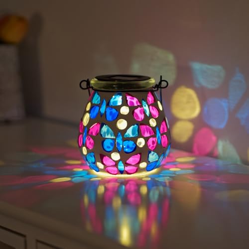 Stargarden Mosaic Solar Lanterns, Glass Hanging Lantern Waterproof Outdoor Hanging Solar Lights Butterfly Decorative Lantern for Garden ,Patio,Yard Decor - color: Butterfly