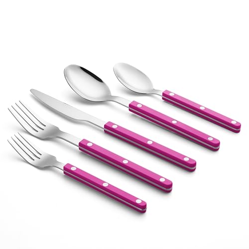 ANNOVA Silverware Set, Retro/Rivet Colorful Stainless Steel Tableware Kitchen Flatware Set Utensils, Includes Dinner Knives, Forks, Spoons, Salad Forks & Dessert Spoons (Pink, 10 Pieces) - color: Pink