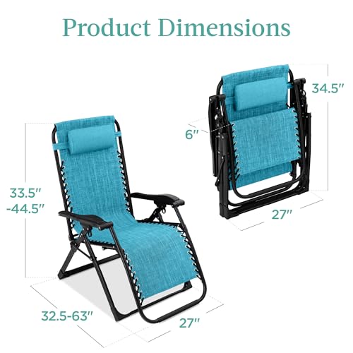 Best Choice Products Oversized Zero Gravity Chair, Folding Outdoor Patio Recliner, XL Anti Gravity Lounger w/Removable Cushion, Cup Holder, Side Tray, 350lb Capacity - Light Blue - color: Light Blue